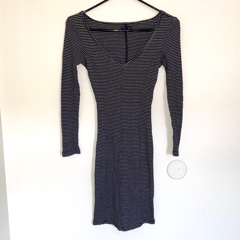 American Eagle Black & White Striped Fitted Dress